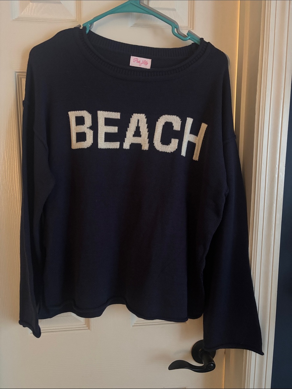 Pink Lily Navy Knit 'BEACH' Pullover